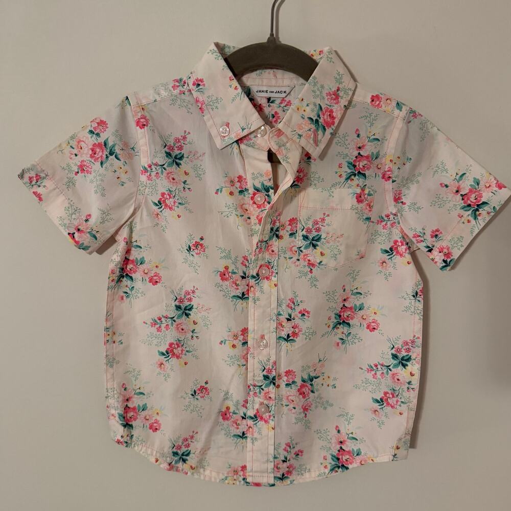 Janie and Jack NWT Pink Floral Short Sleeve Button Down Size‎ 2T